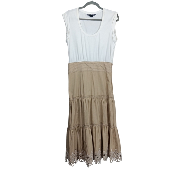 VERONICA BEARD JEANS Women's Amaia Midi Dress Eyelet Cotton Khaki White Size M - Picture 3 of 9